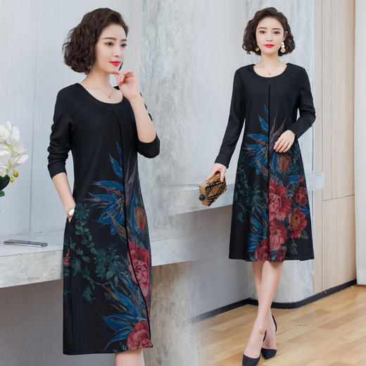 MQ-1927-073春装新款洋气中年遮肚子印花连衣裙XCX 商品图2
