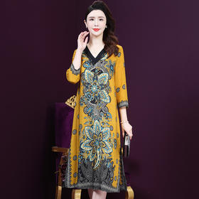 WXY-39712春装新品民族风宽松桑蚕丝连衣裙