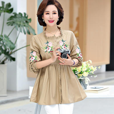 FW 919-2011 衬衫女中长款加肥加大码春秋绣花上衣春装洋气 商品图2