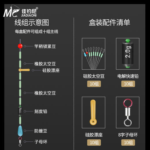 佳钓尼太空豆套装竞技钓鱼线组小配件全套优质硅胶特级漂座八字环