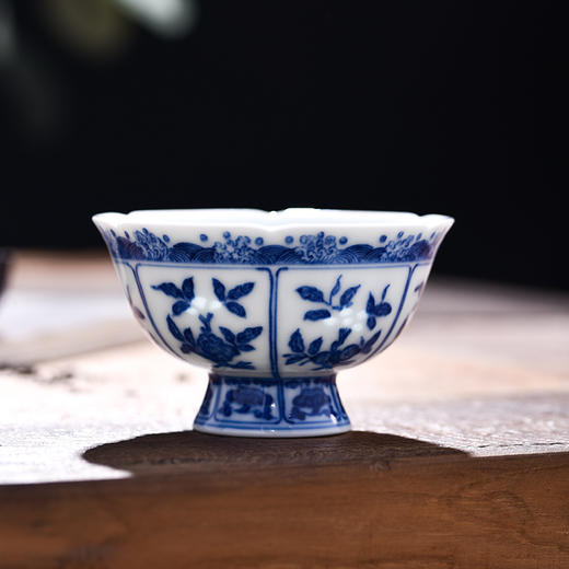 新品上架收藏佳品富玉窑高脚折枝瓜果盏