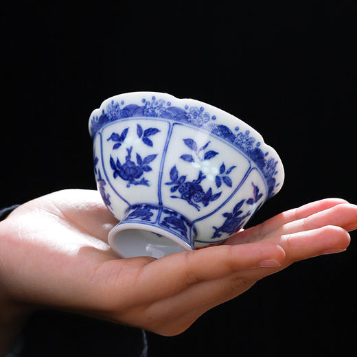 新品上架收藏佳品富玉窑高脚折枝瓜果盏