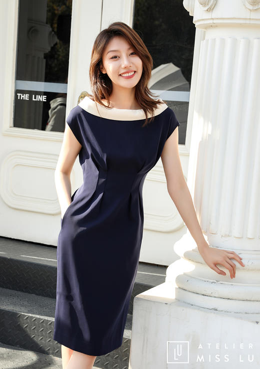 AtelierMissLu /Lucero-藏青色复古领职场连身裙 商品图13