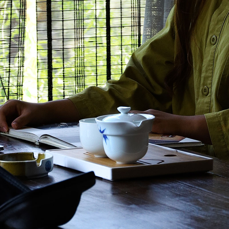 富玉陶瓷 青花玲珑瓷 手绘春酣茶具 旅行套装【2头，不含旅行小杯】