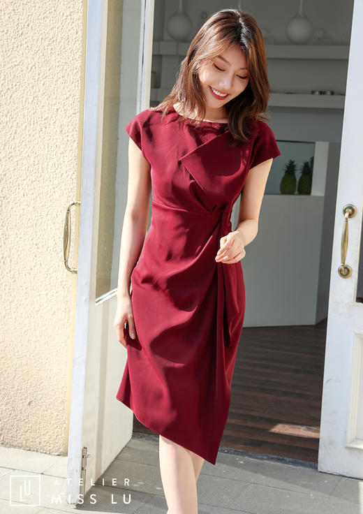 AtelierMissLu /Rocia-玫紫立裁一字领连衣裙 商品图9