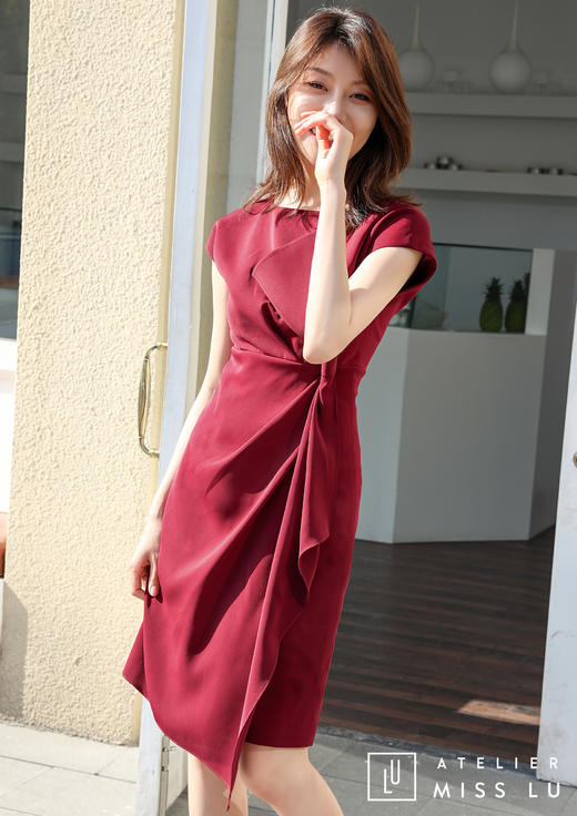 AtelierMissLu /Rocia-玫紫立裁一字领连衣裙 商品图8