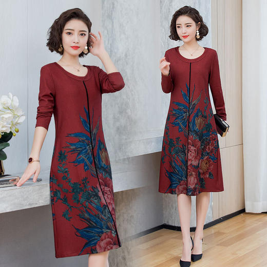 MQ-1927-073春装新款洋气中年遮肚子印花连衣裙XCX 商品图0