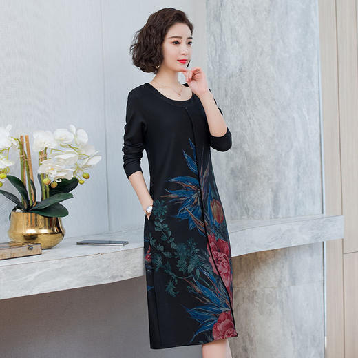 MQ-1927-073春装新款洋气中年遮肚子印花连衣裙XCX 商品图3