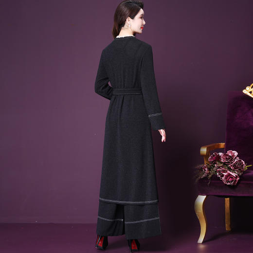 WXY-MT36-36春季新款阔太太宽松开衫外套大码高腰垂感阔腿裤套装 商品图2