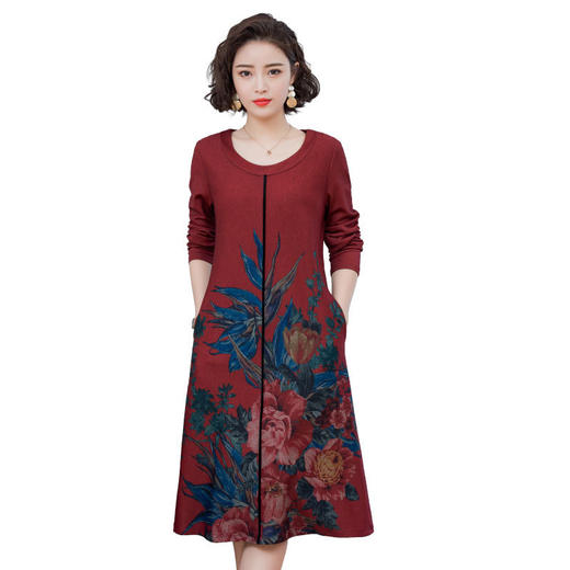 MQ-1927-073春装新款洋气中年遮肚子印花连衣裙XCX 商品图4