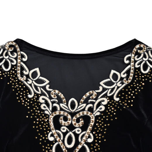 MY-69198丝绒连衣裙大码V领绣花大摆裙 商品图3