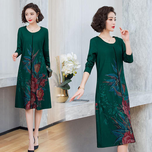 MQ-1927-073春装新款洋气中年遮肚子印花连衣裙XCX 商品图1