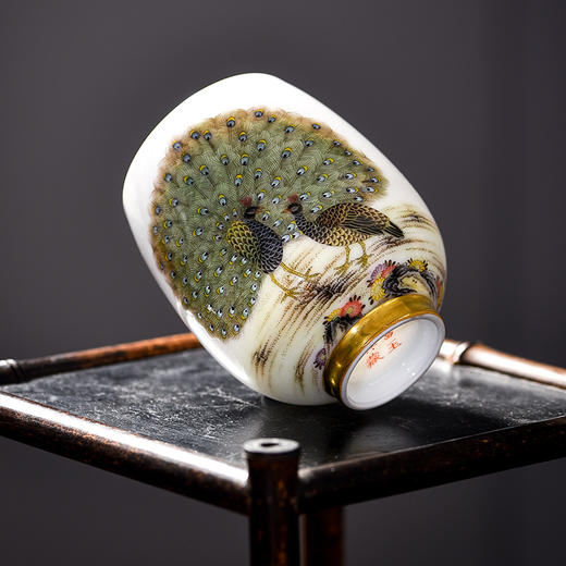 新品上架收藏佳品富玉窑粉彩描金玲珑国色天香品茗杯