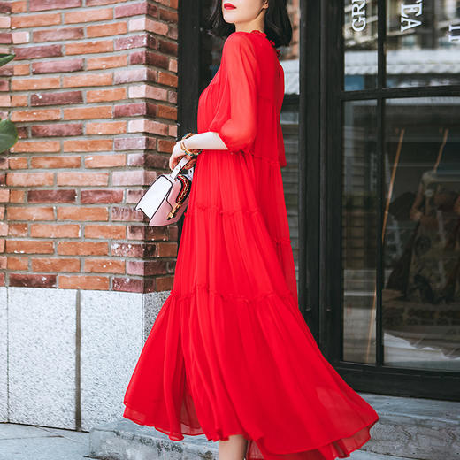 SMHC-SM20118圆领五分袖桑蚕丝中长款宽松大码连衣裙 商品图3