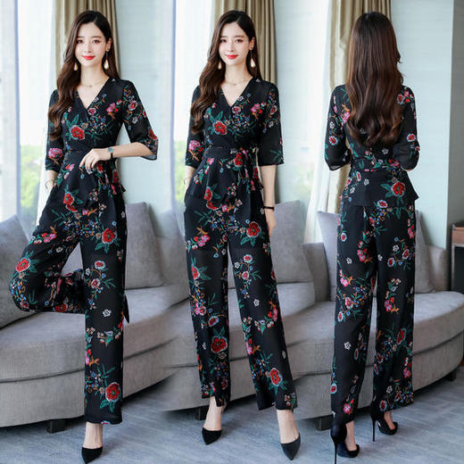 CQ-QYE9565印花韩版优雅时尚拼接套装 商品图0