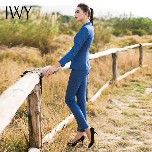 IWY/新品时尚V领修身显瘦蓝色套装女士西装白领西服工作服女CPM506 商品图11
