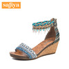 商场同款 | Safiya/索菲娅夏新商场同款露趾坡跟后拉链女凉鞋SF72115009 商品缩略图1
