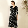 丁摩 真丝连衣裙女收腰显瘦时尚波点V领桑蚕丝连衣裙长裙20-130DL699 商品缩略图0