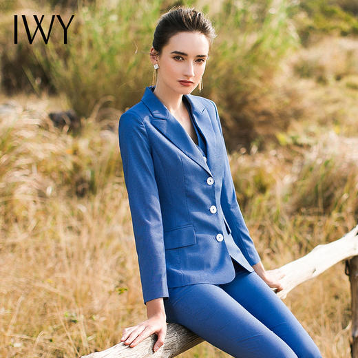IWY/新品时尚V领修身显瘦蓝色套装女士西装白领西服工作服女CPM506 商品图0