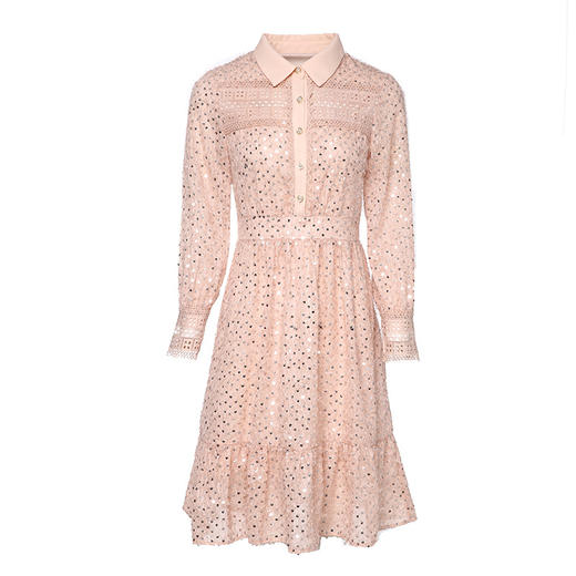 BHS-120104002新款品质款超仙流苏毛须亮片长袖A字连衣裙 商品图4