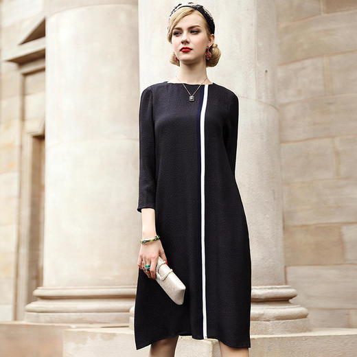 YMN-L6HT698新款时尚大码纯色中长款长袖真丝连衣裙 商品图1