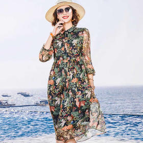 丁摩 新款真丝连衣裙衬衫印花沙滩裙桑蚕丝连衣裙20-65DB499240531