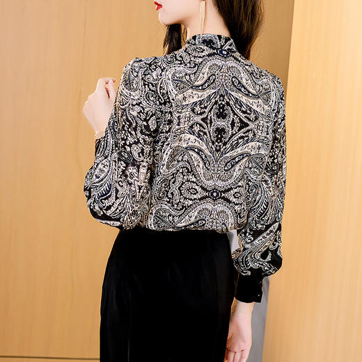 NYT-007春夏新款时尚翻领双绉真丝衬衣系带蝴蝶结桑蚕丝衬衫 商品图3