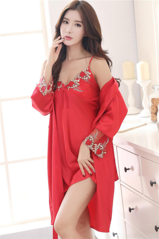 ZB-205春季情侣睡衣丝绸性感吊带睡裙两件套 商品图4