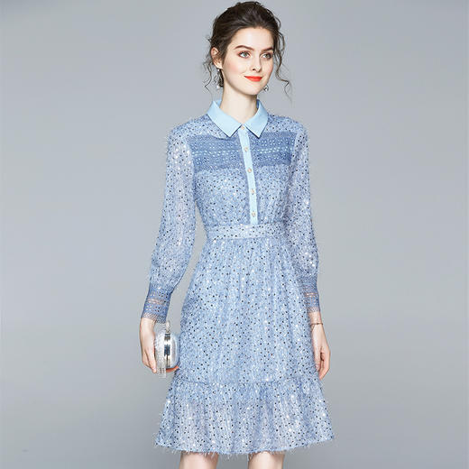 BHS-120104002新款品质款超仙流苏毛须亮片长袖A字连衣裙 商品图2