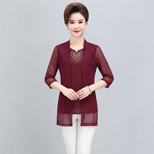 MQ-YJR01夏装新款大码通勤中年女装蕾丝两件套XCX 商品图2