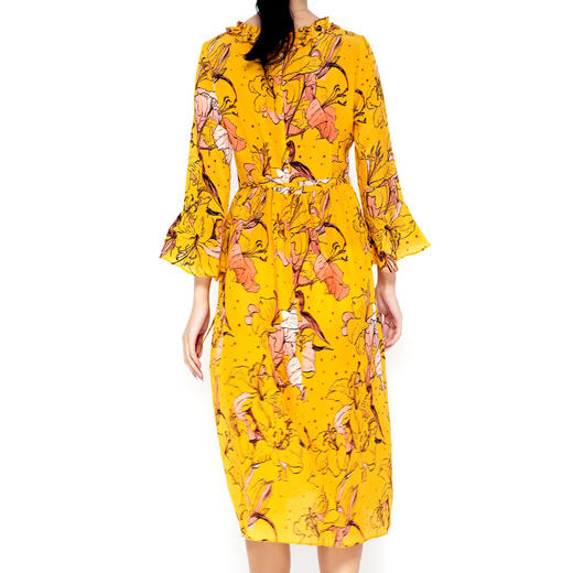 丁摩 真丝连衣裙木耳边系带印花时尚桑蚕丝连衣裙20-08DB599 商品图8