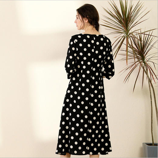 丁摩 真丝连衣裙女收腰显瘦时尚波点V领桑蚕丝连衣裙长裙20-130DL699 商品图1