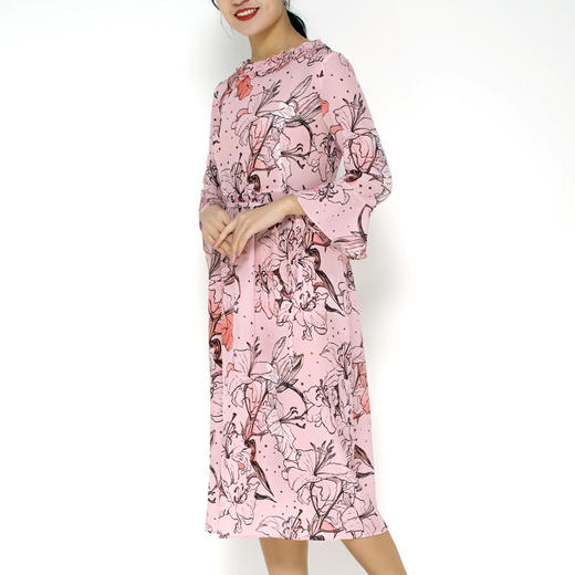 丁摩 真丝连衣裙木耳边系带印花时尚桑蚕丝连衣裙20-08DB599 商品图1