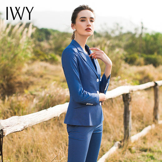 IWY/新品时尚V领修身显瘦蓝色套装女士西装白领西服工作服女CPM506 商品图4