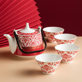 5头天元提梁壶——繁花茶具套组