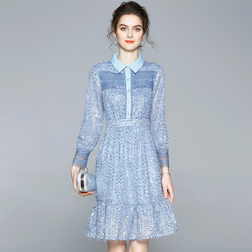 BHS-120104002新款品质款超仙流苏毛须亮片长袖A字连衣裙 商品图0