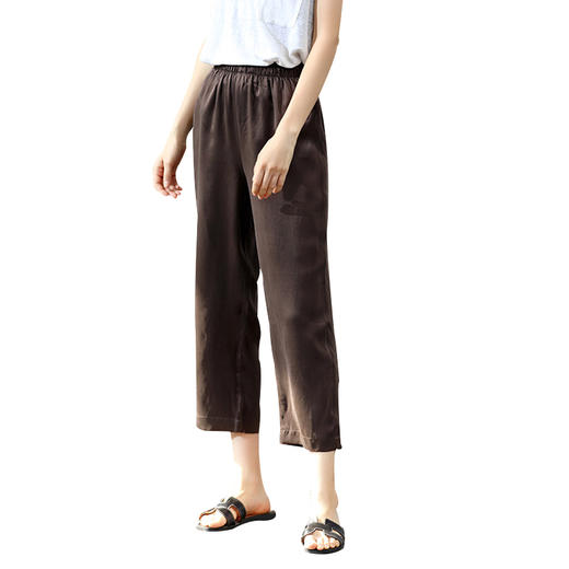 丁摩 重磅真丝素绉缎长裤休闲直筒松紧腰九分裤修身显瘦桑蚕丝裤女20-122DA499 商品图5