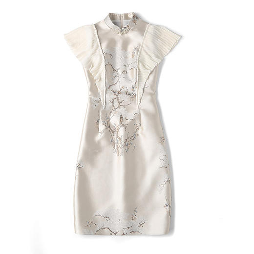 AYK-QF-191116荷叶边拼接提花旗袍裙 商品图4