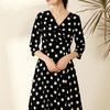 丁摩 真丝连衣裙女收腰显瘦时尚波点V领桑蚕丝连衣裙长裙20-130DL699 商品缩略图3