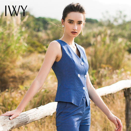 IWY/新品时尚V领修身显瘦蓝色套装女士西装白领西服工作服女CPM506 商品图10