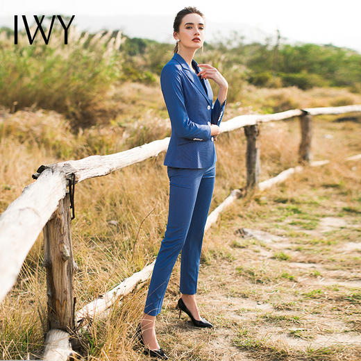 IWY/新品时尚V领修身显瘦蓝色套装女士西装白领西服工作服女CPM506 商品图8