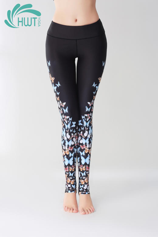 《惊爆618 不退不换》HWT彩色蝴蝶九分小脚裤运动裤瑜伽裤黑花蝴蝶 商品图4