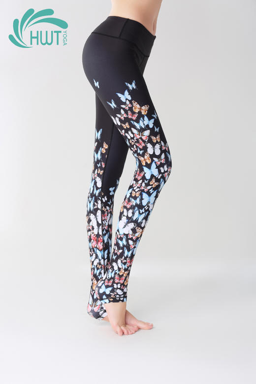 《惊爆618 不退不换》HWT彩色蝴蝶九分小脚裤运动裤瑜伽裤黑花蝴蝶 商品图3