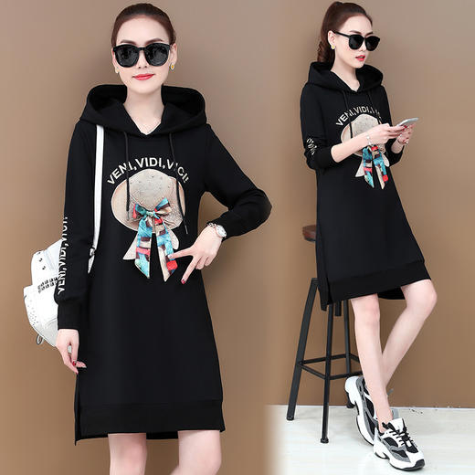 XMH-HD8801新款春季连帽宽松套头卫衣裙 商品图1