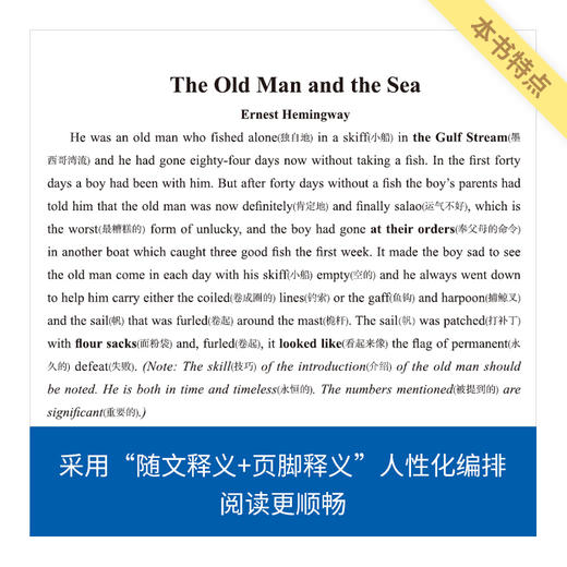 《老人与海》随文释义版/来川英文原著分级阅读系列/小初高适用/提升真正英文阅读能力 商品图3