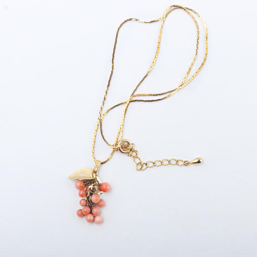 vintage孤品项链多子多福粉色珊瑚葡萄流苏吊坠