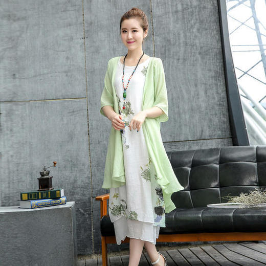 CQ-HYSD10印花宽松棉麻连衣裙套装 商品图3