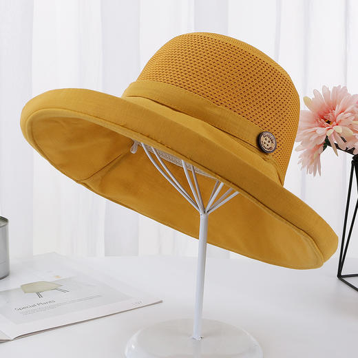 ZQ-V1-m9163（PF针织顶）夏季新款拼接木扣遮阳太阳帽双层碎花小清新文艺渔夫帽子女士 商品图11