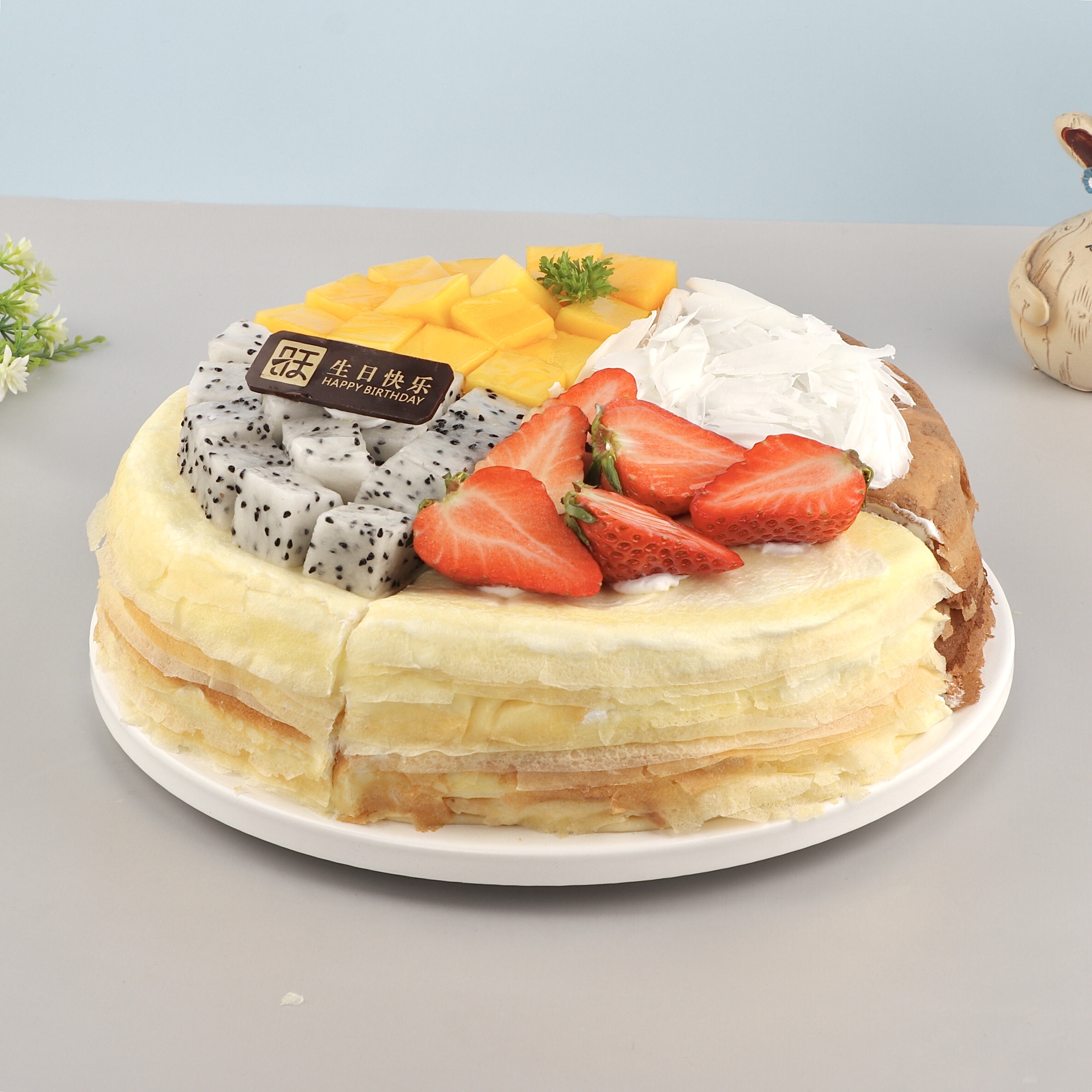 【限时特惠】四拼千层--芒果/榴莲/栗子/巧克力四个口味拼成，一个蛋糕多种口味
