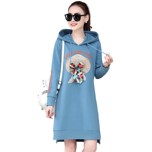 XMH-HD8801新款春季连帽宽松套头卫衣裙 商品图4